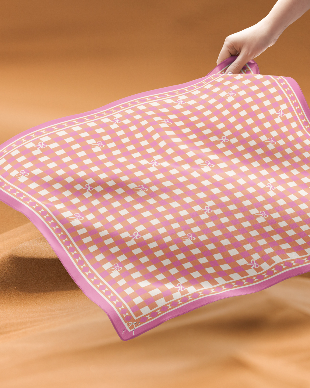 Cotton Voile Ribbon Bawal in Plaid Pink