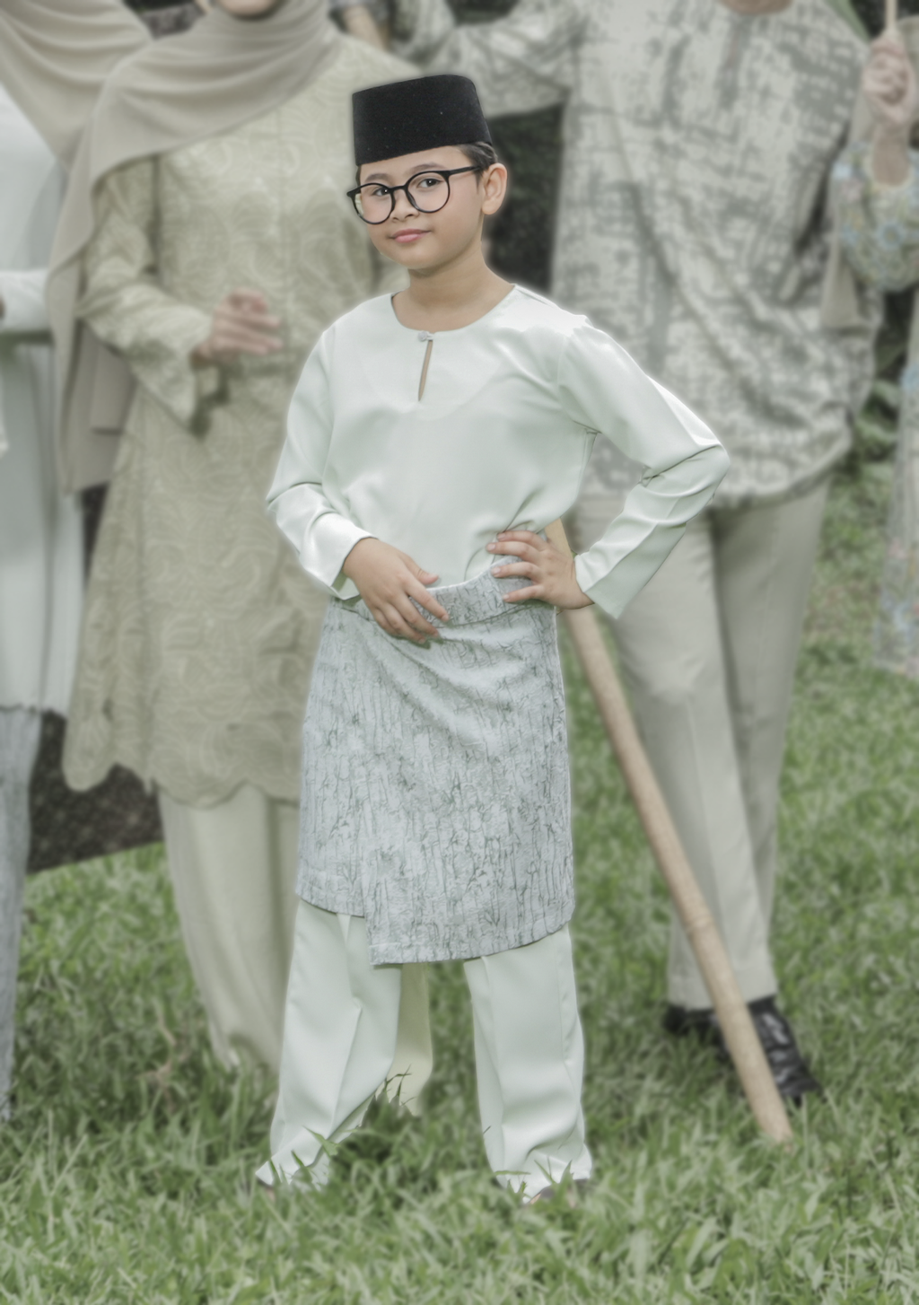 Klasik Raya Anggrek Kids Baju Melayu in Green