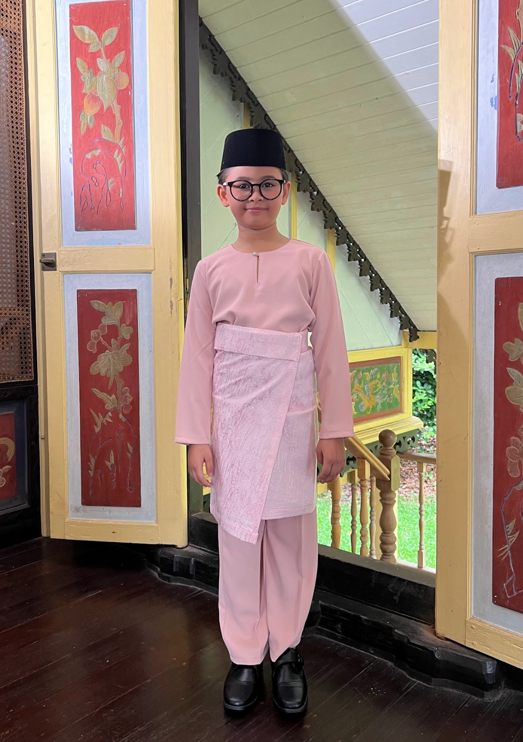 Klasik Raya Kemboja Kids Baju Melayu in Pink