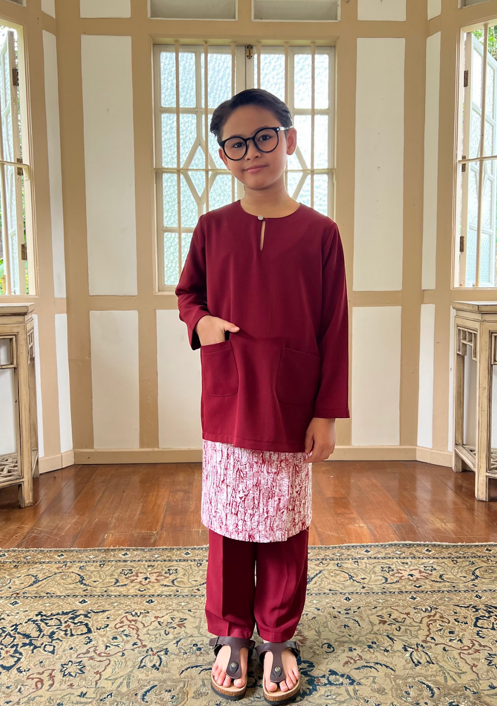 Klasik Raya Mawar Kids Baju Melayu in Red