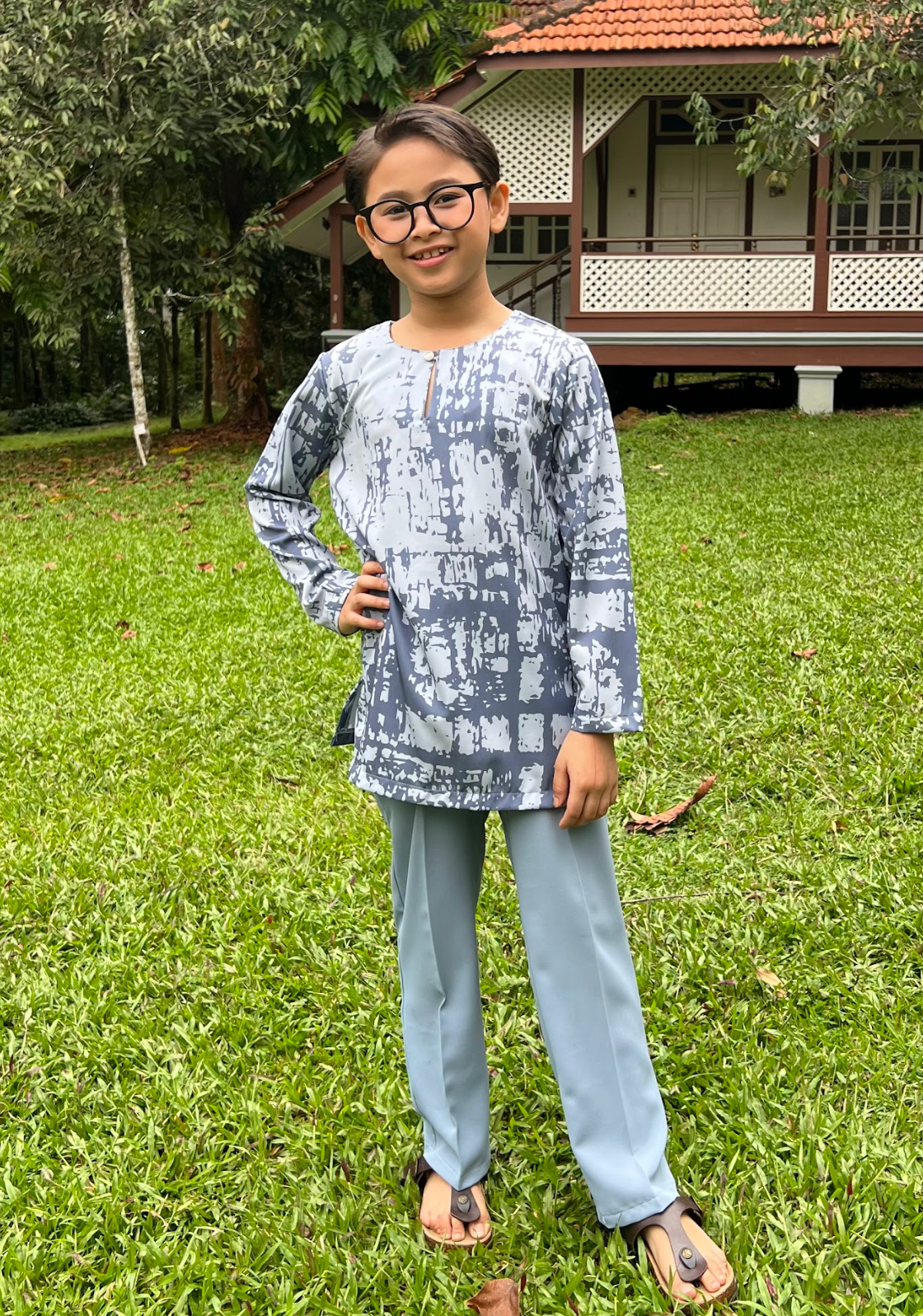 Klasik Raya Cempaka Boy Printed Kurta in Blue