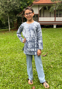 Klasik Raya Cempaka Boy Printed Kurta in Blue