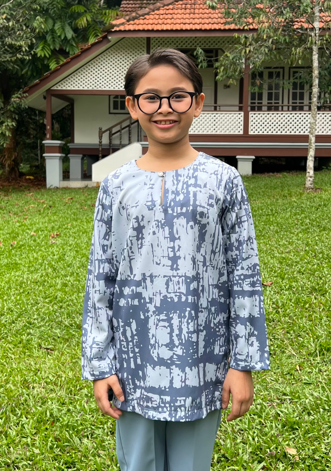 Klasik Raya Cempaka Boy Printed Kurta in Blue