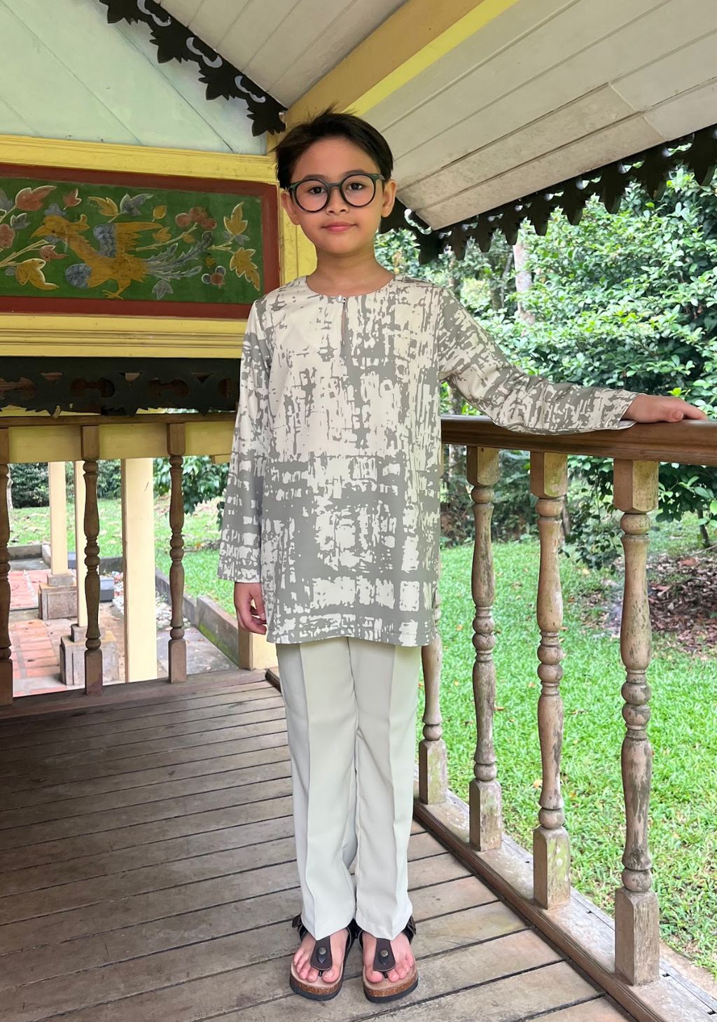 Klasik Raya Anggrek Kids Printed Kurta in Green