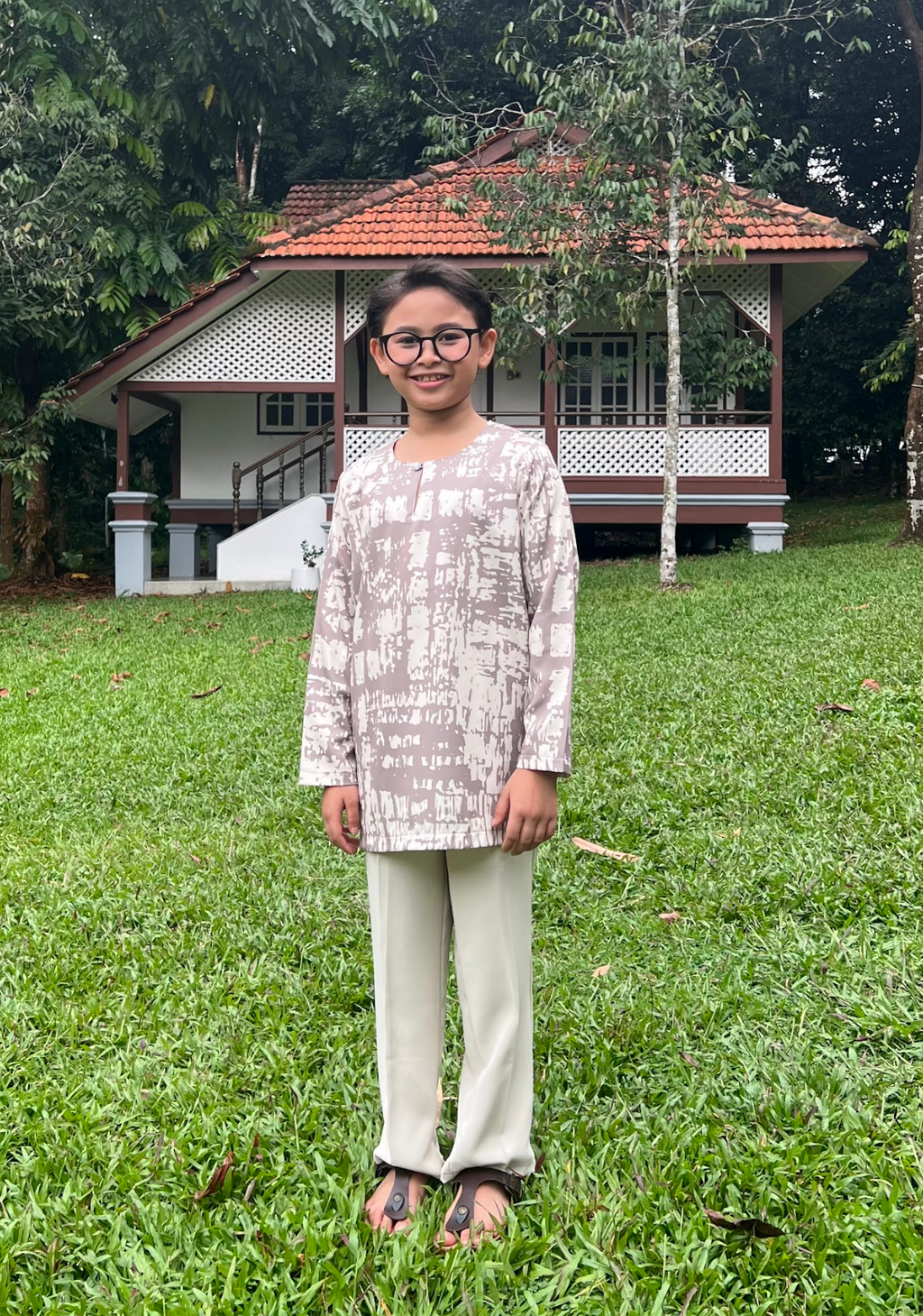 Klasik Raya Melati Kids Printed Kurta in Beige