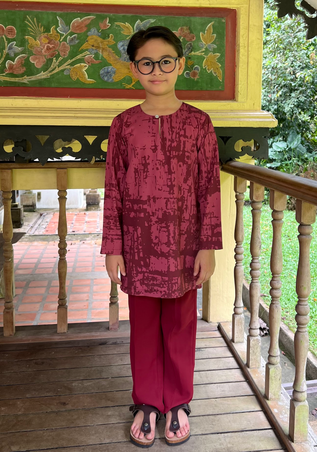 Klasik Raya Mawar Kids Printed Kurta in Red