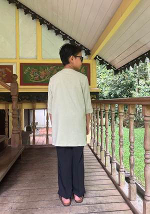 Klasik Raya Anggrek Boy Plain Kurta in Green