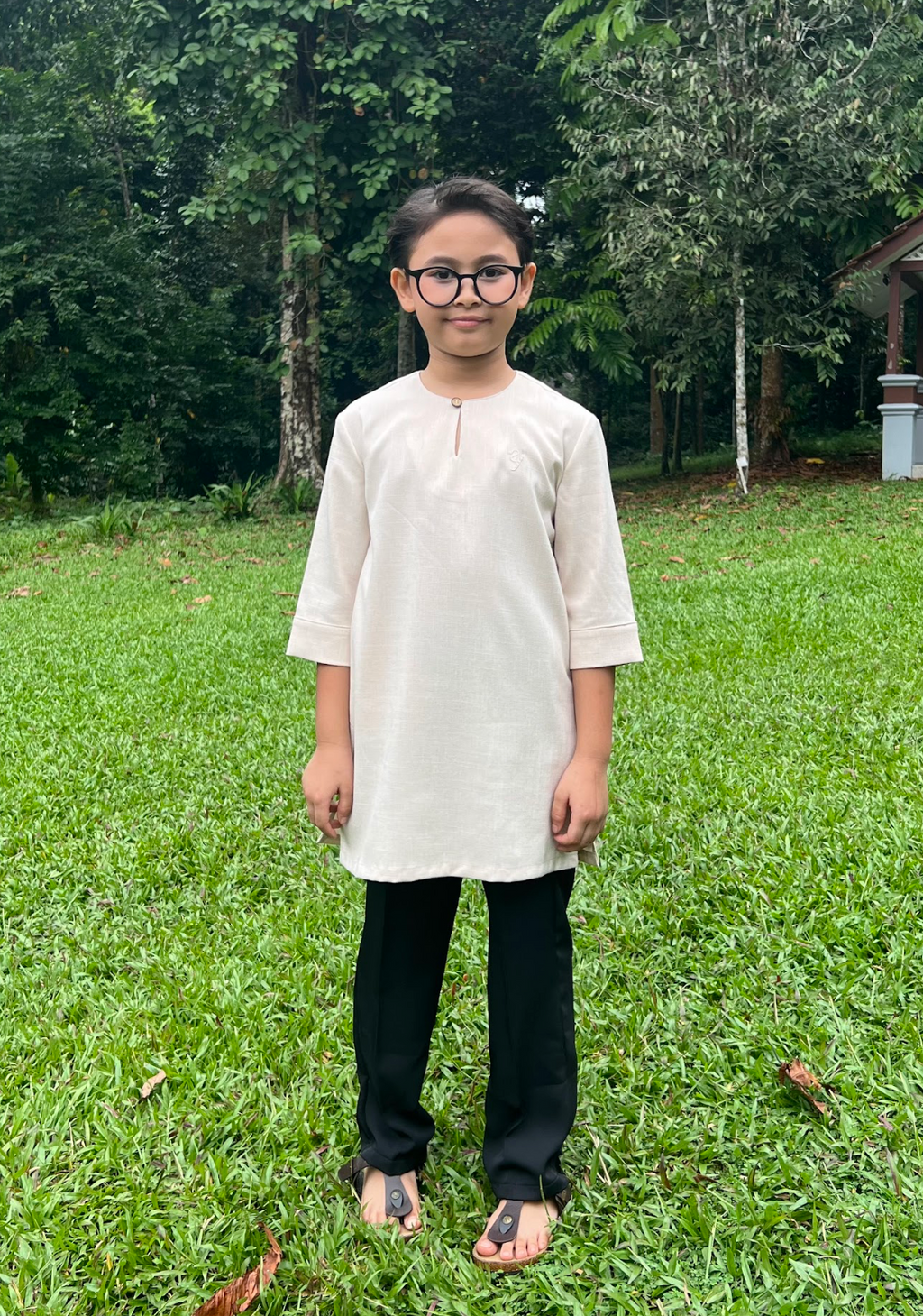 Klasik Raya Melati Boy Plain Kurta in Beige