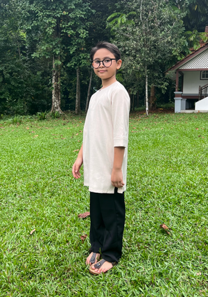 Klasik Raya Melati Boy Plain Kurta in Beige