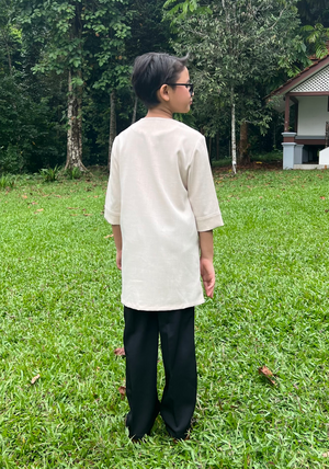 Klasik Raya Melati Boy Plain Kurta in Beige