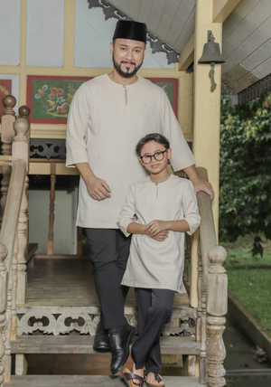 Klasik Raya Melati Boy Plain Kurta in Beige