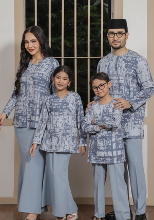 Klasik Raya Cempaka Girl Printed Kurung in Blue