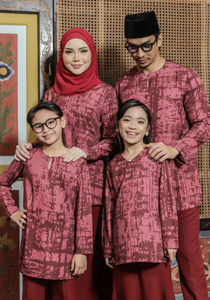 Klasik Raya Mawar Girl Printed Kurung in Red