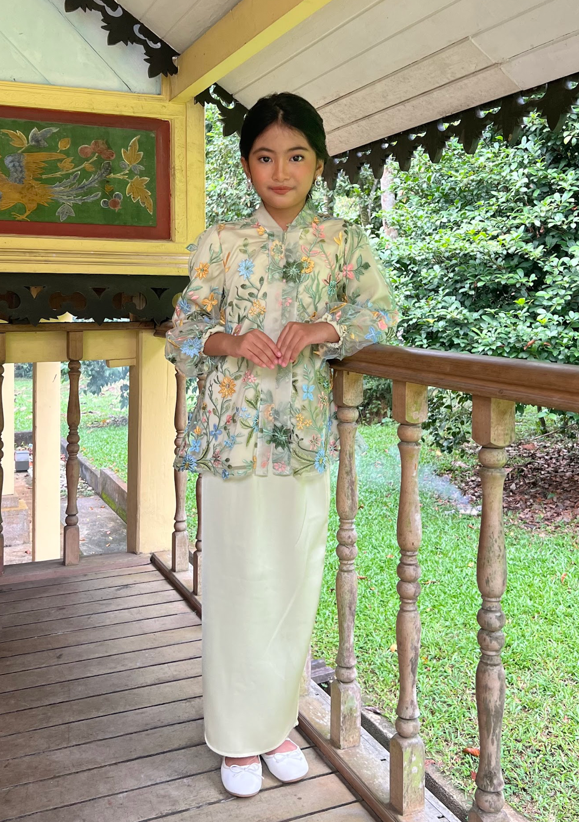 Klasik Raya Anggrek Girl Tulle Kurung in Green