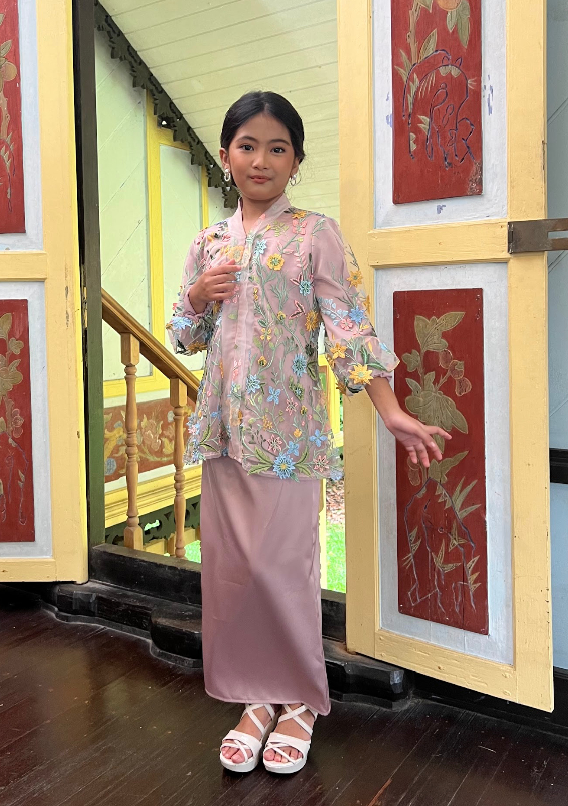 Klasik Raya Kemboja Girl Tulle Kurung in Pink