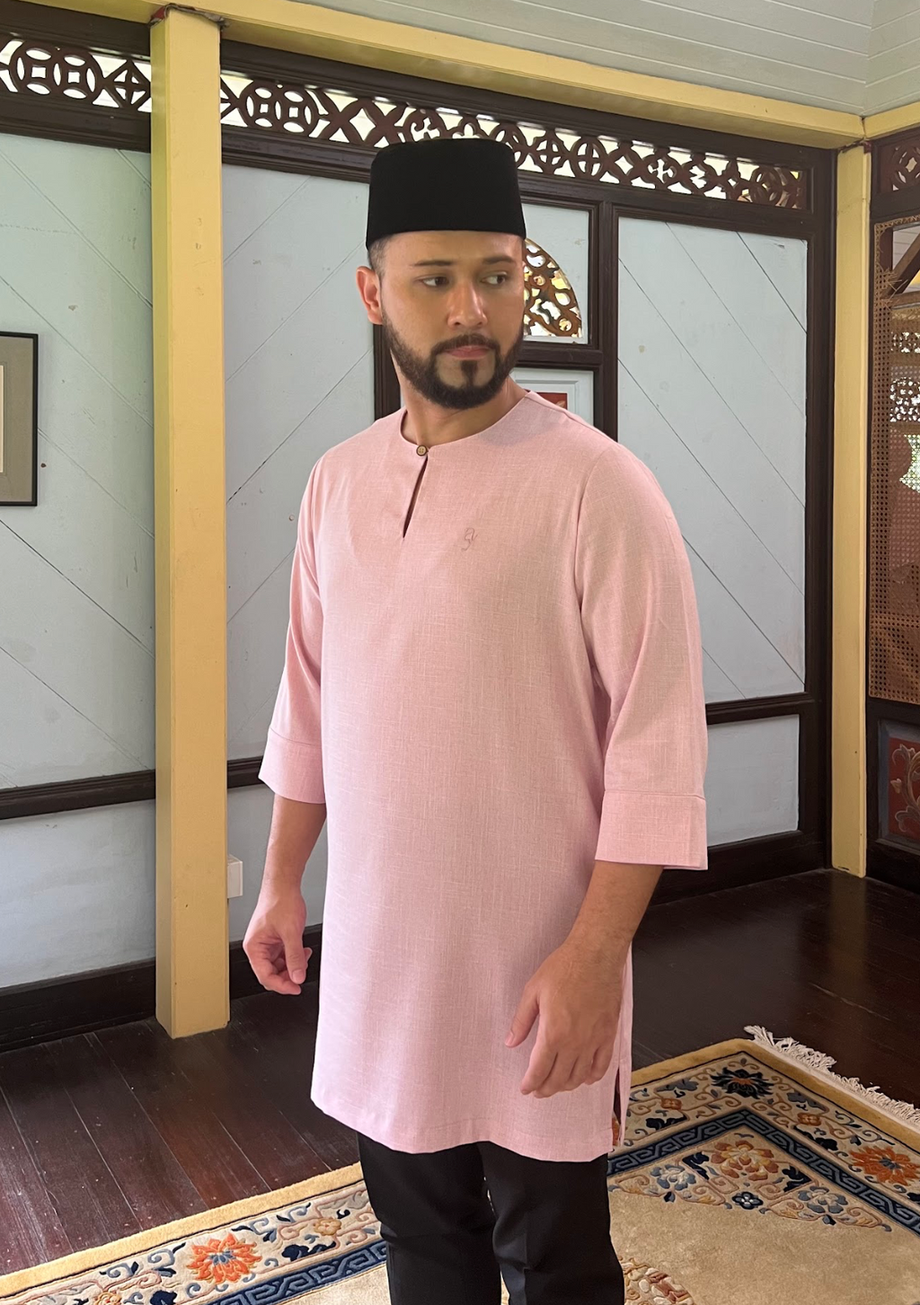 Klasik Raya Kemboja Plain Kurta in Pink