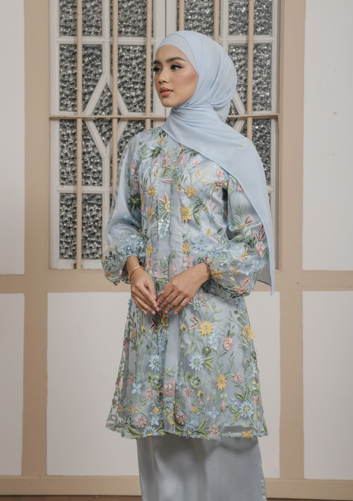 Klasik Raya Cempaka Tulle Kurung in Blue