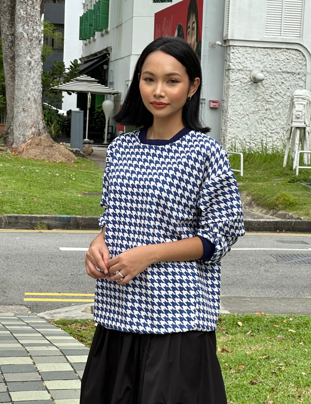 Houndstooth Sweatshirt in Blue